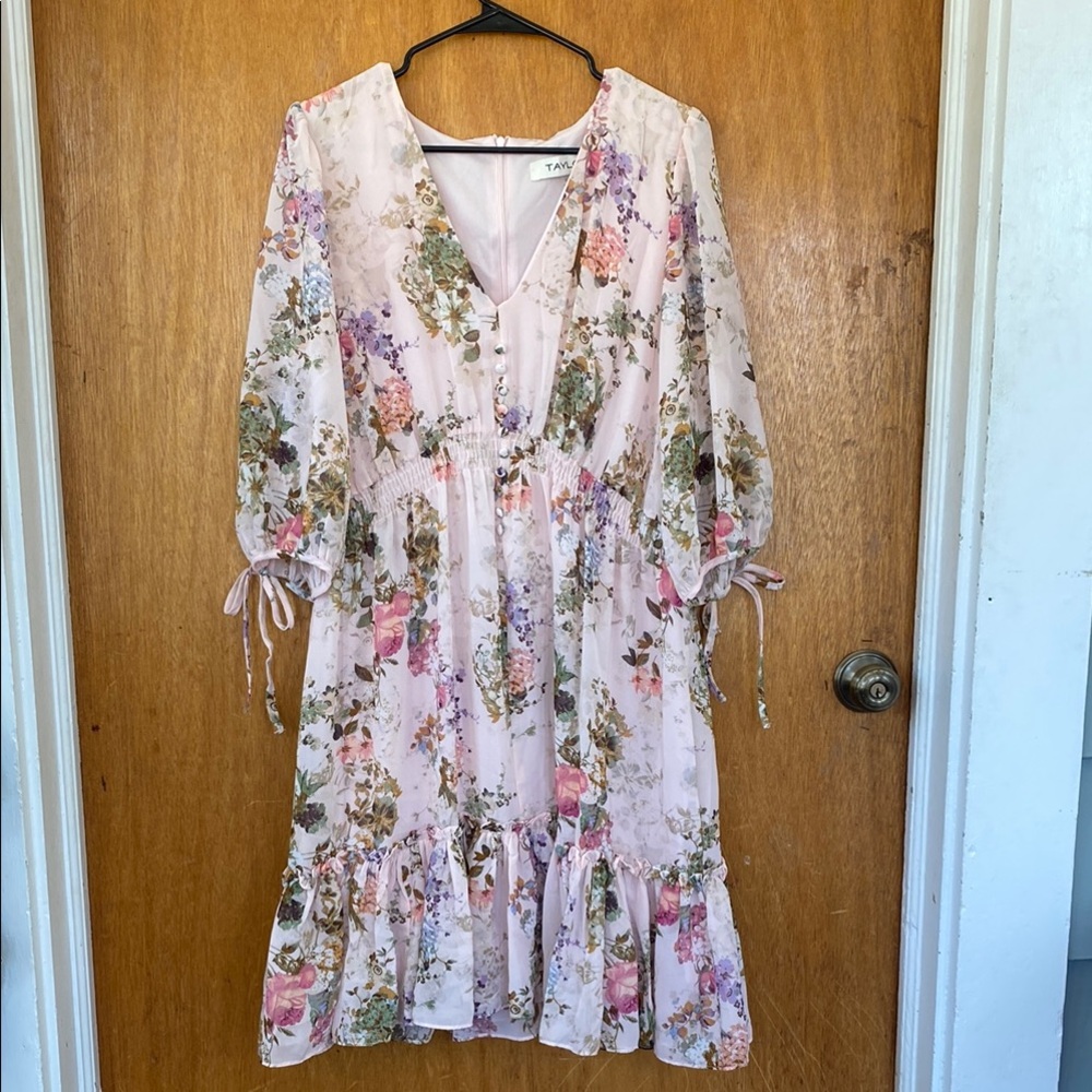Taylor Pink Floral Long Sleeve Boho Dress